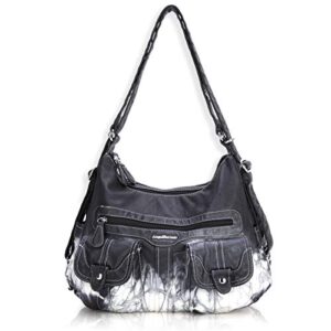 angel barcelo women multifunctional soft leather handbag purses shoulder hobo backpack crossbody zipper bag with pocket black
