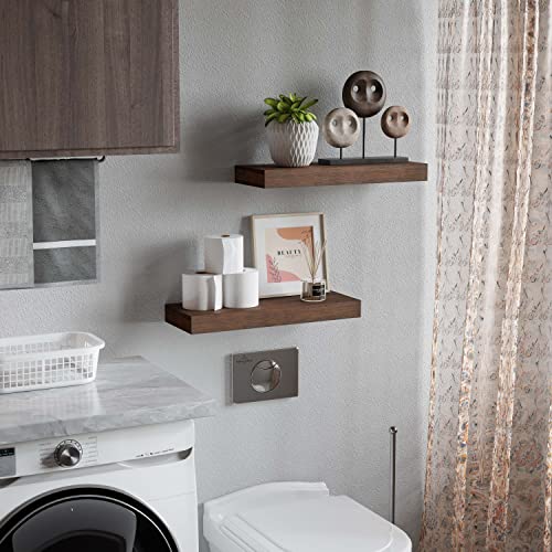BAMFOX Floating Wall Shelf Set of 2,Natural Bamboo Wall Decor Storage Shelf，Wall Mount Display Rack for Bedroom, Living Room, Bathroom, Kitchen, Office and More