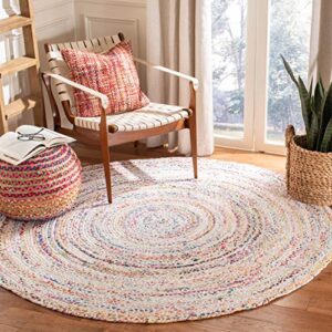 safavieh braided collection 6′ round ivory/multi brd210b handmade boho reversible cotton area rug