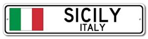 sicily, italy – italian flag sign – metal novelty sign for home decoration, italian restaurant wall decor, street sign, italian hometown sign – 4×18 inches