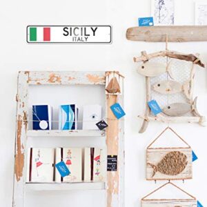 Sicily, Italy - Italian Flag Sign - Metal Novelty Sign for Home Decoration, Italian Restaurant Wall Decor, Street Sign, Italian Hometown Sign - 4x18 inches