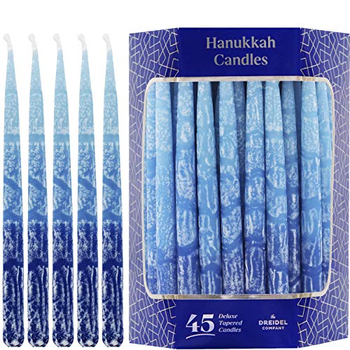 Dripless Hanukkah Candles Multi Blue Hued Frosted Deluxe Tapered Chanukah Candles