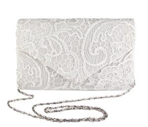 topchances womens evening clutch ladies floral lace envelope handbags wedding bridal purse bag (white)