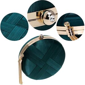 CUCTACBCT Satin Round Clutch Purses for Women Evening Bags Wedding Party Purse Bridal Night Out Handbags,Dark Green