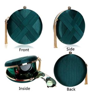 CUCTACBCT Satin Round Clutch Purses for Women Evening Bags Wedding Party Purse Bridal Night Out Handbags,Dark Green