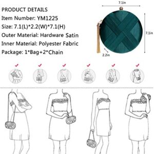 CUCTACBCT Satin Round Clutch Purses for Women Evening Bags Wedding Party Purse Bridal Night Out Handbags,Dark Green