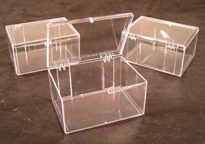 lot of 3 crystal clear hinged plastic trading card storage boxes (100-ct) – made in the u.s.a.