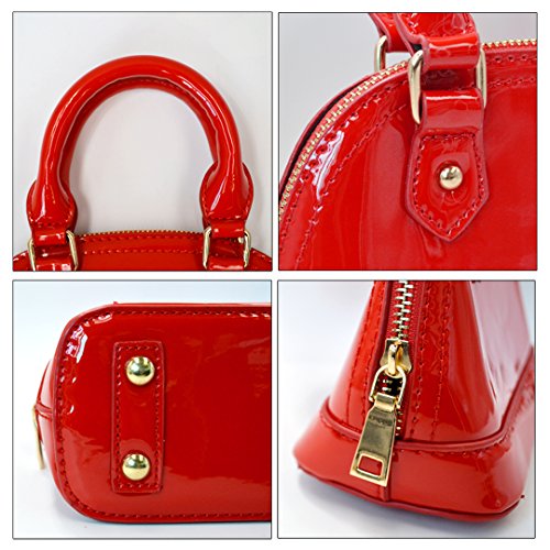 Zip Around Dome Patent Leather Satchel Mini Top Handle Tote Bag Shell Shape Purse Handbags