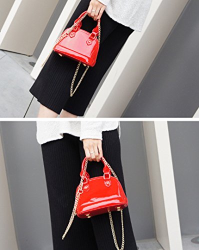 Zip Around Dome Patent Leather Satchel Mini Top Handle Tote Bag Shell Shape Purse Handbags