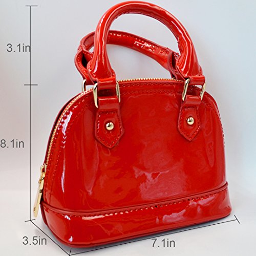 Zip Around Dome Patent Leather Satchel Mini Top Handle Tote Bag Shell Shape Purse Handbags