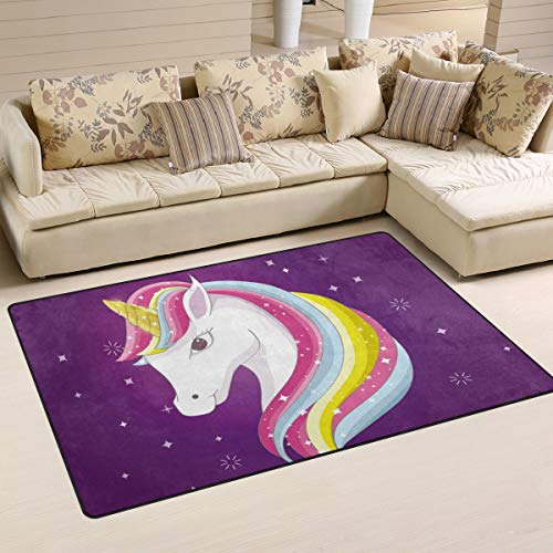 ZZAEO Cute Lovely Rainbow Unicorn Purple Area Rug Polyester Soft Carpet Anti-Slip Floor Mat Rugs for Living Room Dorm Bedroom Home Decor - 60 x 39 inch