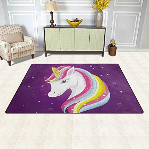 ZZAEO Cute Lovely Rainbow Unicorn Purple Area Rug Polyester Soft Carpet Anti-Slip Floor Mat Rugs for Living Room Dorm Bedroom Home Decor - 60 x 39 inch