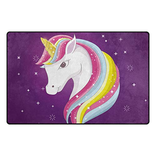 ZZAEO Cute Lovely Rainbow Unicorn Purple Area Rug Polyester Soft Carpet Anti-Slip Floor Mat Rugs for Living Room Dorm Bedroom Home Decor - 60 x 39 inch