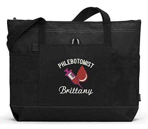 Phlebotomist Personalized Tote Bag with Mesh Pockets, Front Pocket, Zippered Closure