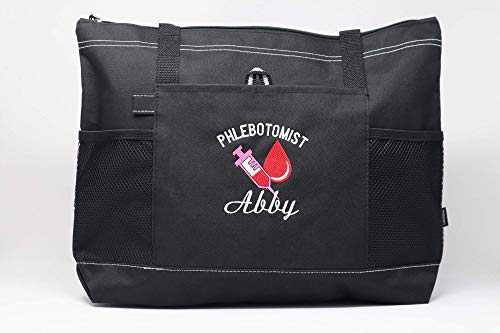 Phlebotomist Personalized Tote Bag with Mesh Pockets, Front Pocket, Zippered Closure