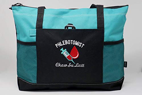 Phlebotomist Personalized Tote Bag with Mesh Pockets, Front Pocket, Zippered Closure