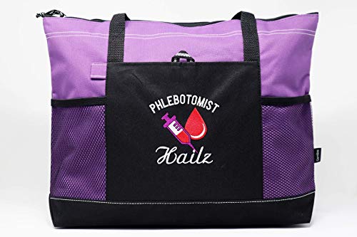 Phlebotomist Personalized Tote Bag with Mesh Pockets, Front Pocket, Zippered Closure