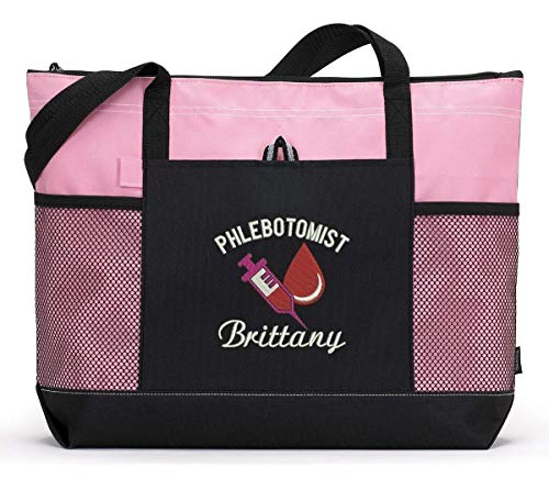 Phlebotomist Personalized Tote Bag with Mesh Pockets, Front Pocket, Zippered Closure