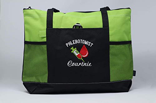 Phlebotomist Personalized Tote Bag with Mesh Pockets, Front Pocket, Zippered Closure