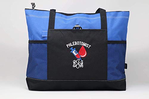 Phlebotomist Personalized Tote Bag with Mesh Pockets, Front Pocket, Zippered Closure