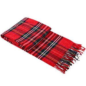 JUDYBRIDAL Plaid Chenille Throw Blanket, Extra Soft Cozy Knitted Decorative Blanket, All-Season Dual-Sided Home Decor Blanket with 3 Inches Tassel for Bed Sofa Couch Chair 50" W x 67" L（Red）