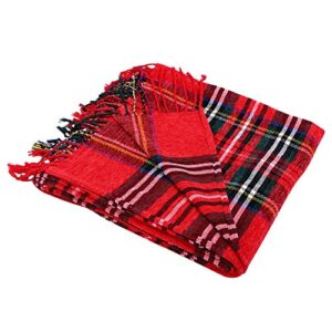 JUDYBRIDAL Plaid Chenille Throw Blanket, Extra Soft Cozy Knitted Decorative Blanket, All-Season Dual-Sided Home Decor Blanket with 3 Inches Tassel for Bed Sofa Couch Chair 50" W x 67" L（Red）