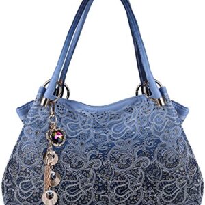 Tinksky Classic Fashion Tote Handbag Leather Shoulder Bag Perfect Large Tote Ls1195 (Grey) (Blue)