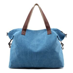piler women’s casual vintage hobo canvas daily purse top handle shoulder tote shopper handbag large capacity casual bag （white） (blue)