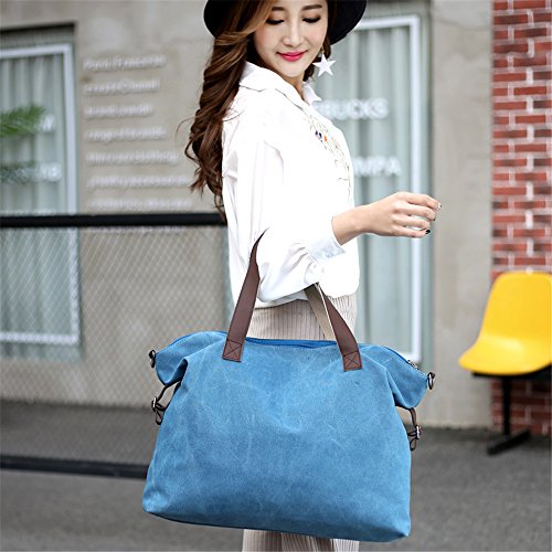 PILER Women's Casual Vintage Hobo Canvas Daily Purse Top Handle Shoulder Tote Shopper Handbag Large Capacity Casual Bag （white） (blue)