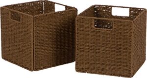 trademark innovations 10.5″ woven storage cube basket bin with iron wire frame set of 2