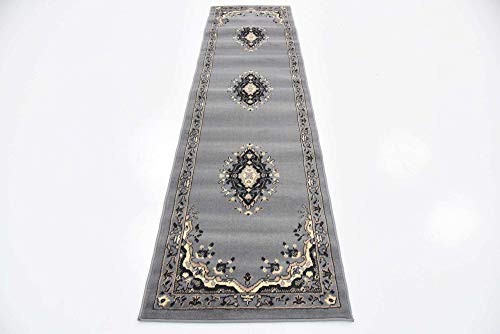 Unique Loom Reza Collection Traditional Persian Style Area Rug, 2 ft 2 in x 8 ft 2 in, Gray/Ivory