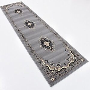 Unique Loom Reza Collection Traditional Persian Style Area Rug, 2 ft 2 in x 8 ft 2 in, Gray/Ivory