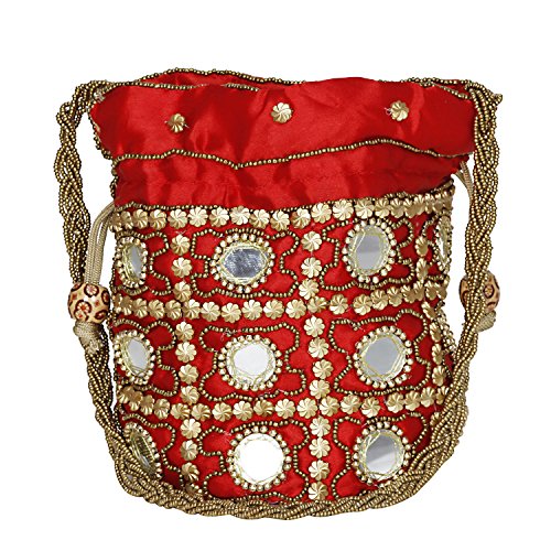 Suman Enterprises Women's Multi Color Stone in Vintage Style Pearl Tote Bag Wrist Bag Evening Clutch Wedding Purse