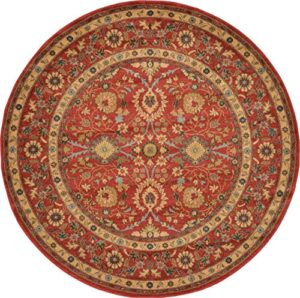 unique loom edinburgh collection classic oriental traditional french cottage inspired intricate design area rug, 6 ft x 6 ft, red/beige