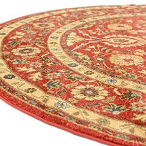 Unique Loom Edinburgh Collection Classic Oriental Traditional French Cottage Inspired Intricate Design Area Rug, 6 ft x 6 ft, Red/Beige