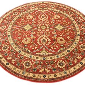 Unique Loom Edinburgh Collection Classic Oriental Traditional French Cottage Inspired Intricate Design Area Rug, 6 ft x 6 ft, Red/Beige
