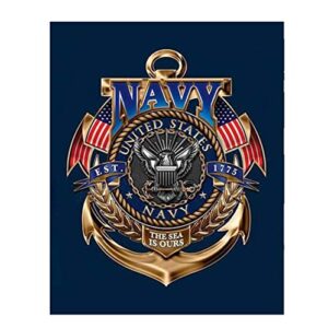 United States Navy-Gold Anchor Crest- 8 x 10"- Naval Wall Art Prints- Ready To Frame-"The Sea is Ours" -Replica Poster Prints. Home-Office-Military Decor. Beautiful Crest-Emblem to Show Navy Pride!