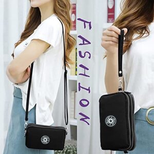 Valexbia Cell Phone Purse 3 Layers Zipper Handbag Nylon Crossbody Shoulder Bags Phone Pouch Case Wrist Bag