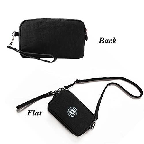 Valexbia Cell Phone Purse 3 Layers Zipper Handbag Nylon Crossbody Shoulder Bags Phone Pouch Case Wrist Bag