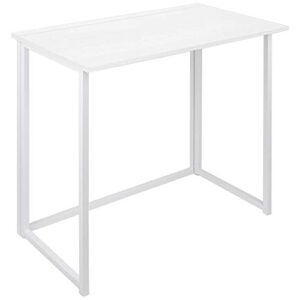 leopard outdoor products folding computer desk for small spaces, no-assembly space-saving home office desk, foldable computer table, laptop table, writing desk, compact study reading table (white)