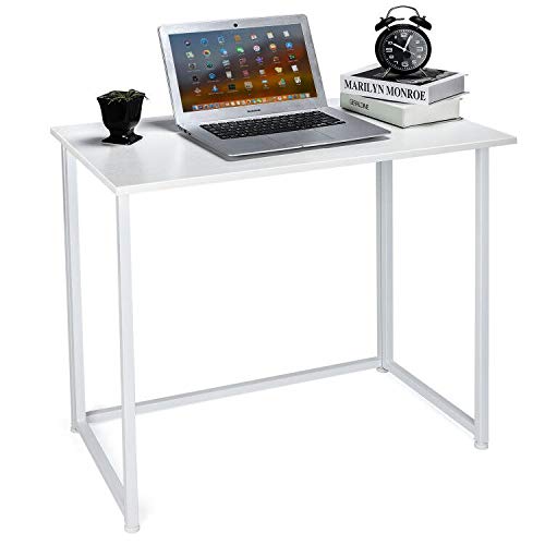 Leopard Outdoor Products Folding Computer Desk for Small Spaces, No-Assembly Space-Saving Home Office Desk, Foldable Computer Table, Laptop Table, Writing Desk, Compact Study Reading Table (White)