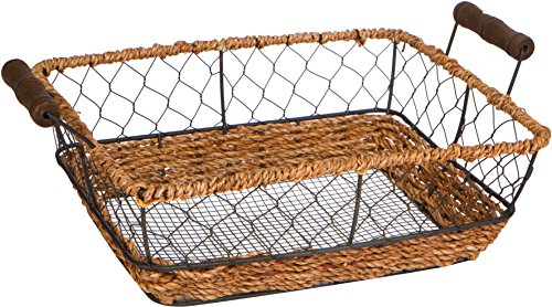 Rectangular Wire Storage Basket with Handles and Seagrass by Trademark Innovations