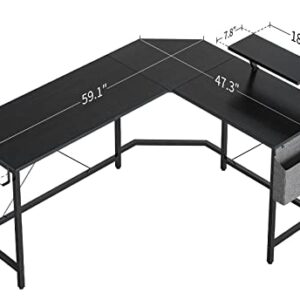 Cubiker 59.1" L-Shaped Gaming Desk, Home Office Computer Desk with Monitor Stand, Black