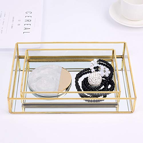 Sooyee Gold Tray Mirror,Square Mirror Tray can Hold Jewelry,Perfume,Makeup,Breakfast,Tea,Food,Magazine and More, Decorative Tray for Vanity,Dresser,Bathroom,Bedroom,Office,Garden,Coffee Table (8”x8”)