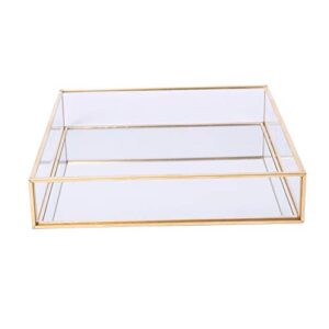 Sooyee Gold Tray Mirror,Square Mirror Tray can Hold Jewelry,Perfume,Makeup,Breakfast,Tea,Food,Magazine and More, Decorative Tray for Vanity,Dresser,Bathroom,Bedroom,Office,Garden,Coffee Table (8”x8”)