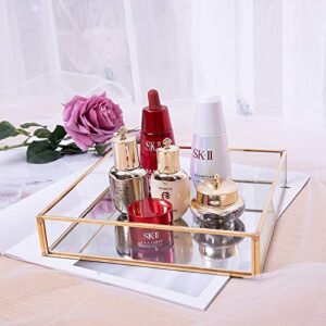Sooyee Gold Tray Mirror,Square Mirror Tray can Hold Jewelry,Perfume,Makeup,Breakfast,Tea,Food,Magazine and More, Decorative Tray for Vanity,Dresser,Bathroom,Bedroom,Office,Garden,Coffee Table (8”x8”)