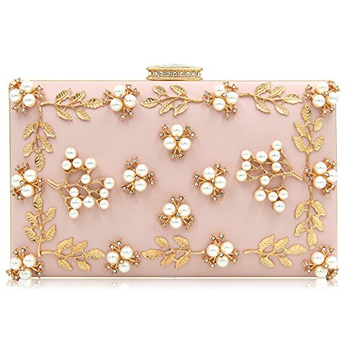 Milisente Women Clutches Pearls Evening Bag Clutch Purse Bags (Light Pink)