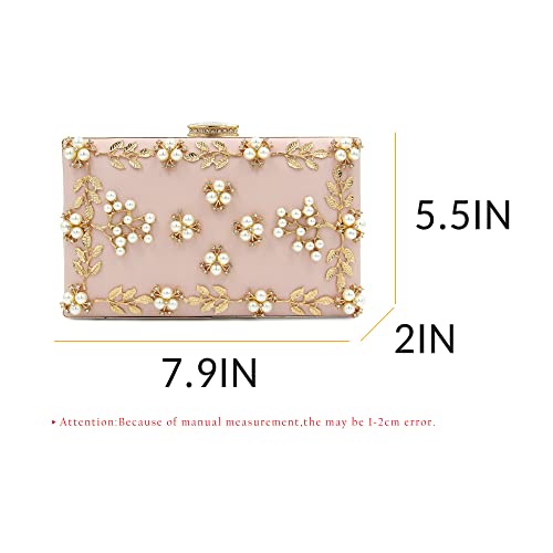 Milisente Women Clutches Pearls Evening Bag Clutch Purse Bags (Light Pink)