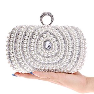 Santimon Wedding Clutch Purse Evening Bags For Womens Chain Dress Handbag Pearls Silver