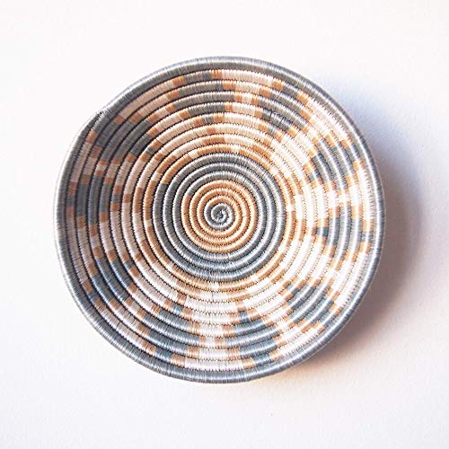 Small African Basket- Giti/Rwanda Basket/Woven Bowl/Sisal & Sweetgrass Basket/Blue-Gray, Tan, White